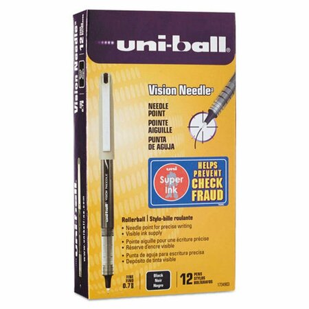 VERTEX UBC 0.7 mm Fine Black Ink Silver Barrel VISION Needle Stick Roller Ball Pen, 12PK VE3750202